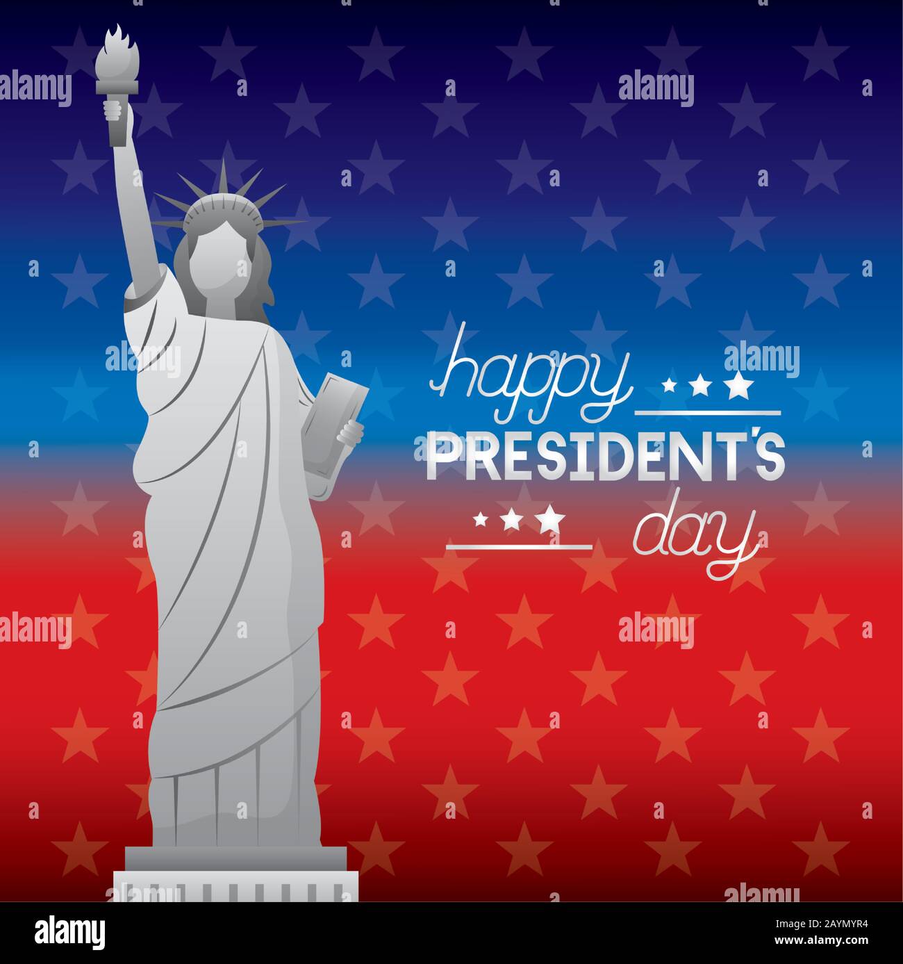 poster di festa dei presidenti felici con statua liberty Illustrazione Vettoriale