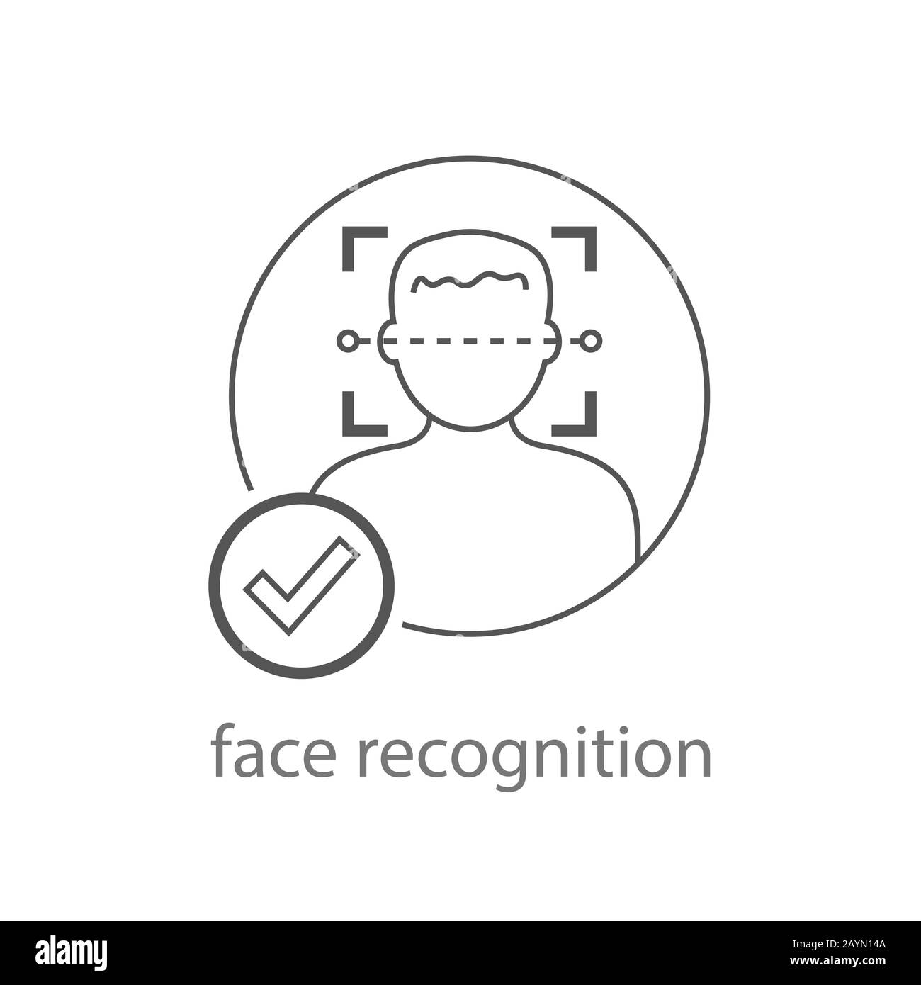 Icona di riconoscimento del volto vettore. Illustrazione Identificazione Facciale. Logo Face Detection. Scansione Del Simbolo Del Volto Umano. EPS 10 Illustrazione Vettoriale