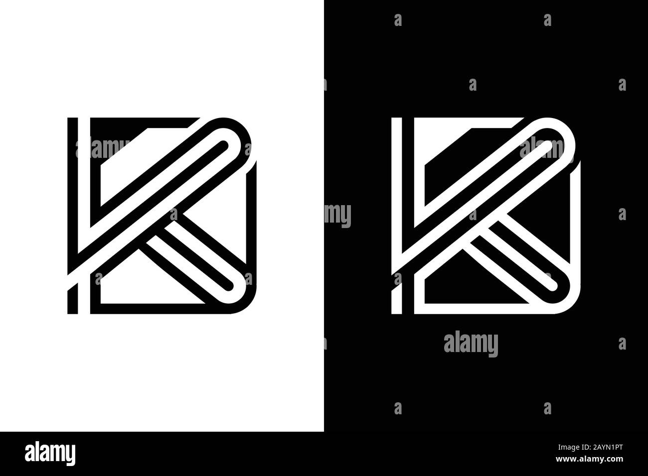 Design iniziale del logo K letter con firma del documento Illustrazione Vettoriale