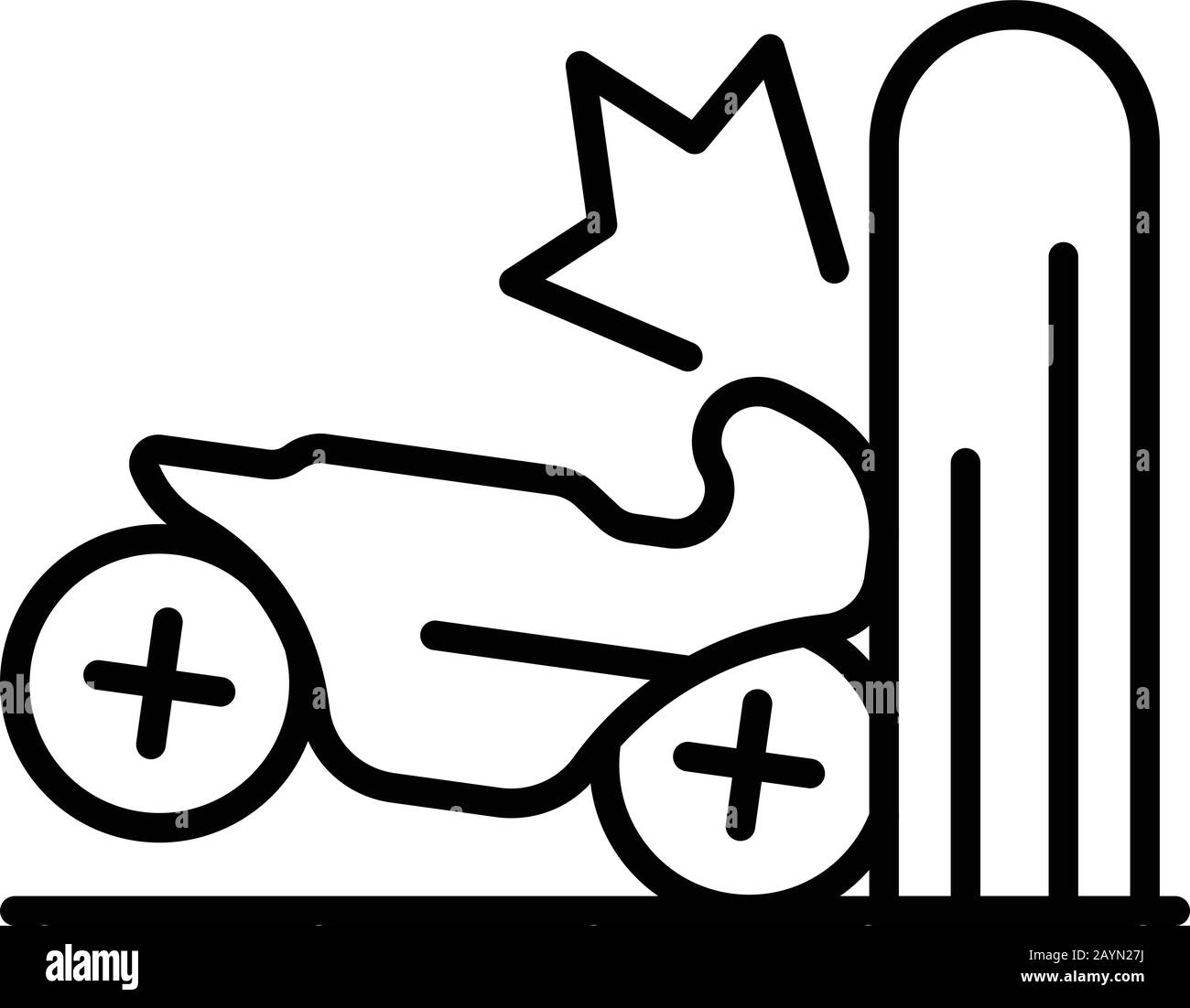 Icona incidente parete motocicletta, stile di contorno Illustrazione Vettoriale
