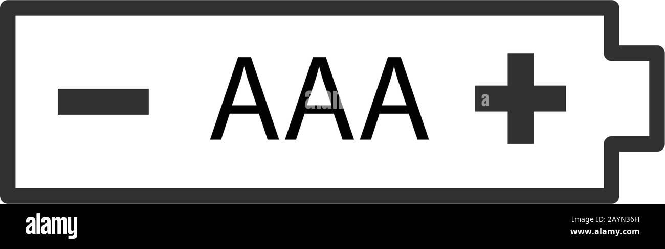 Icona della batteria AAA, illustrazione Stock Vector isolata su sfondo bianco. Illustrazione Vettoriale