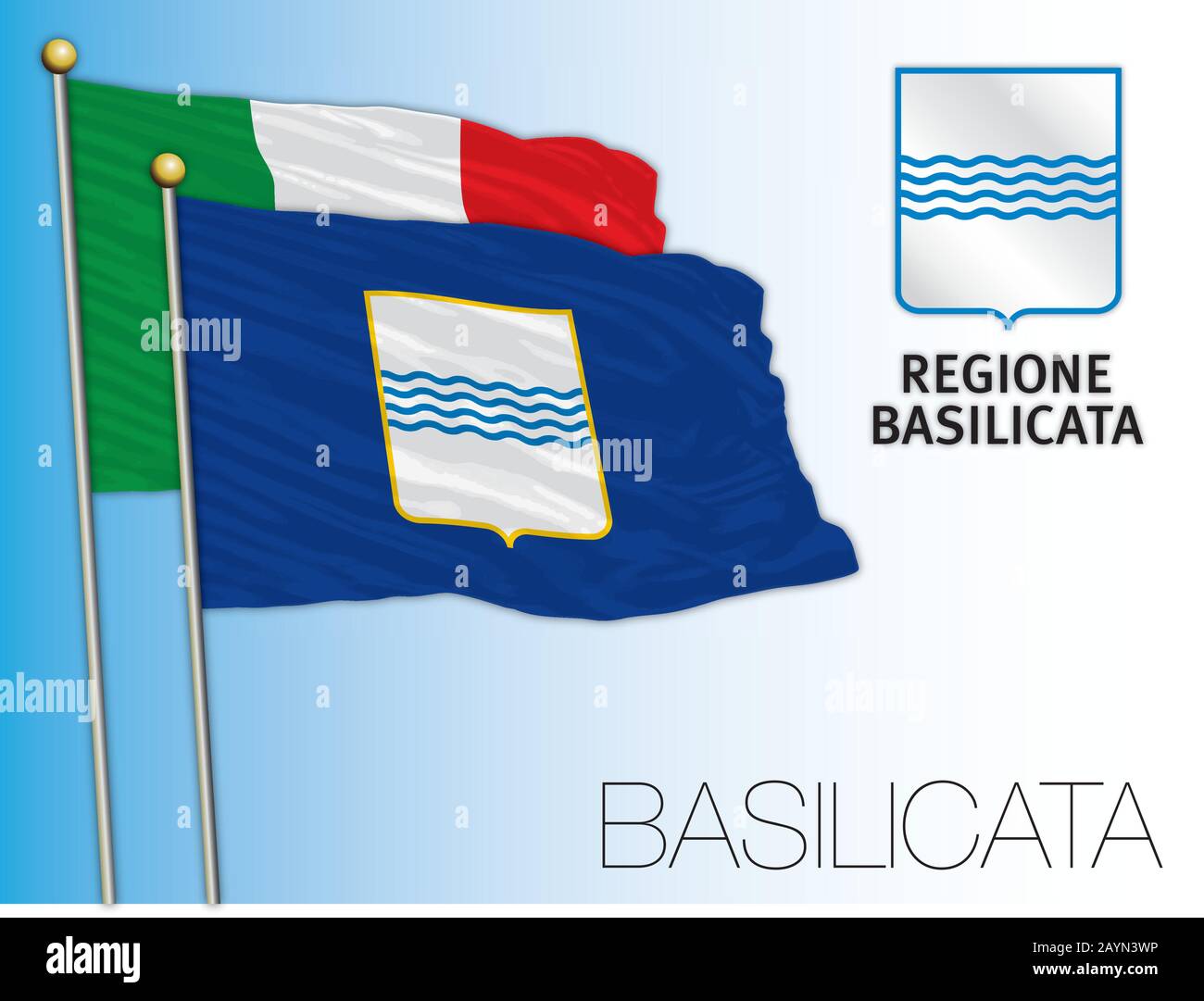 Basilicata bandiera ufficiale regionale e stemma, Italia, illustrazione vettoriale Illustrazione Vettoriale