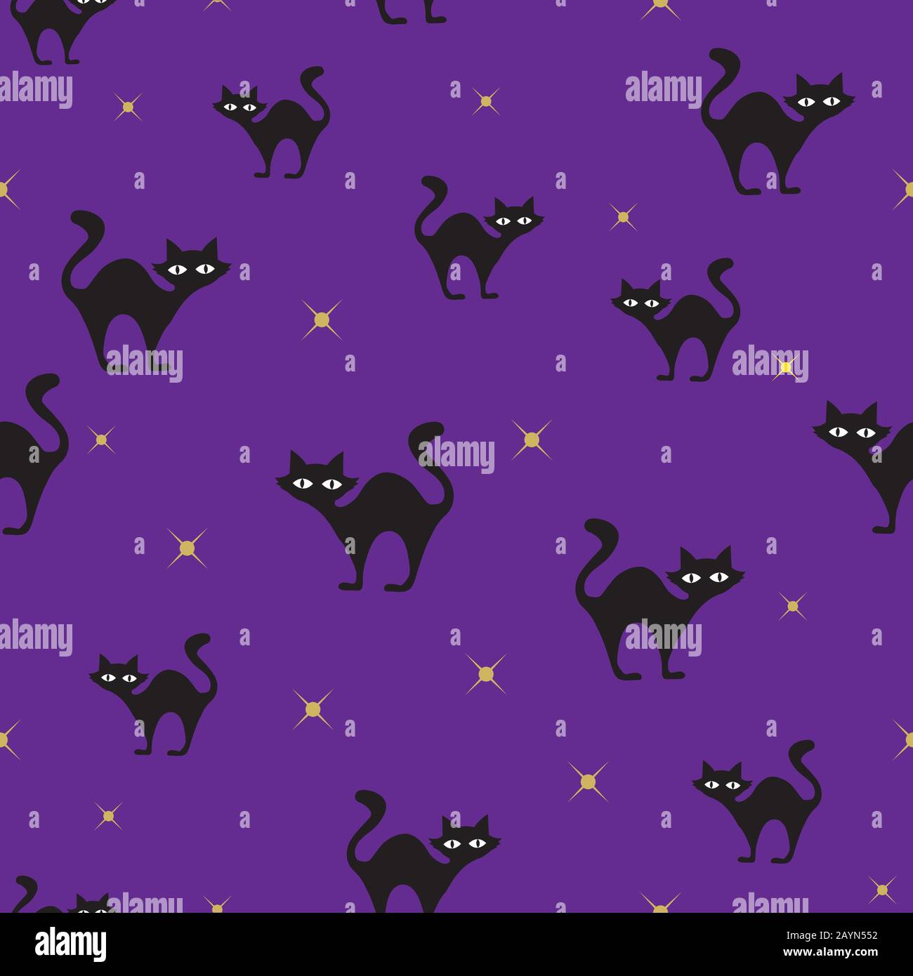 I gatti neri e il vettore viola di Halloween a stella ripetono il motivo senza giunture. Ottobre vacanza. Vettore. Illustrazione Vettoriale