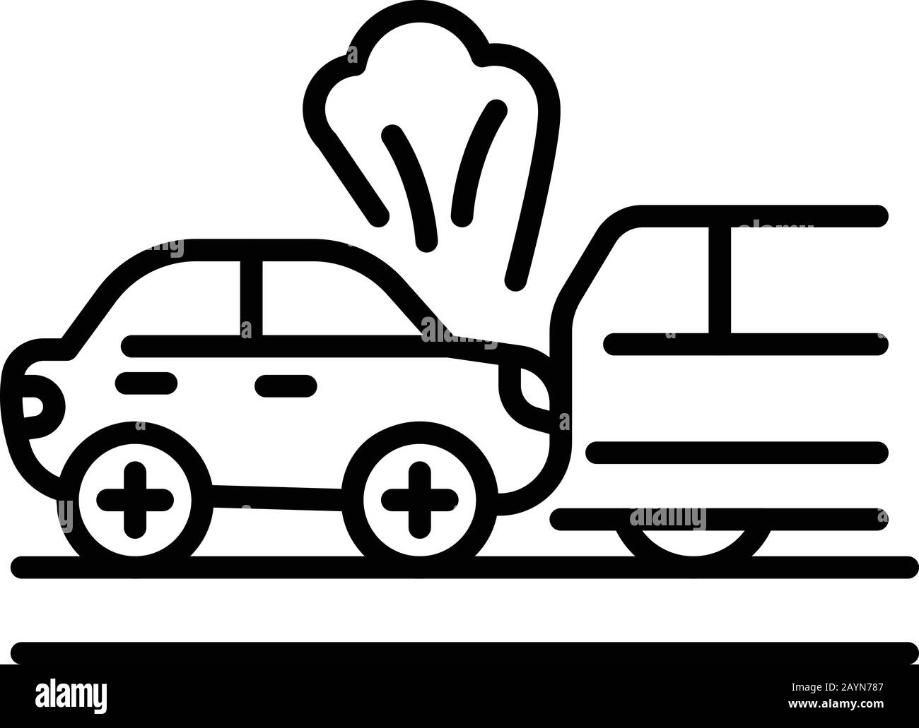 Icona di incidente automobilistico fumatore, stile di contorno Illustrazione Vettoriale