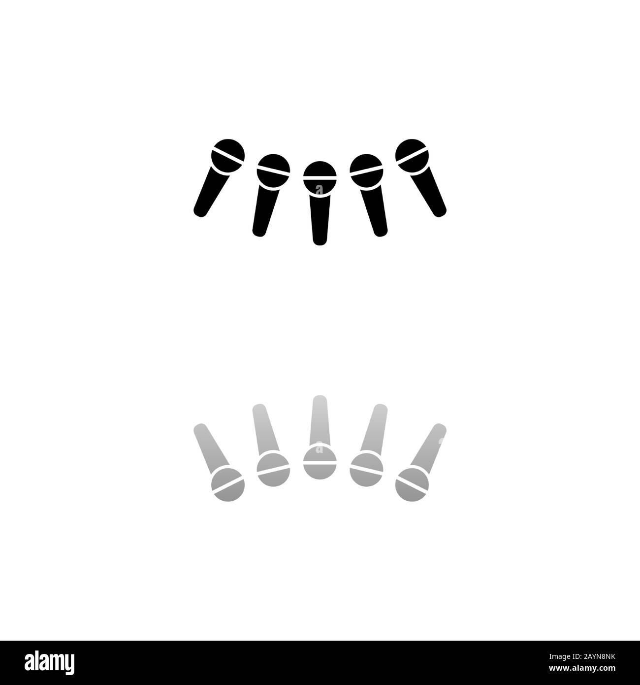 Microfono notizie. Simbolo nero su sfondo bianco. Illustrazione semplice. Icona Vettore Piatto. Riflessione Speculare Shadow. Può essere usato in logo, web, mobile a Illustrazione Vettoriale