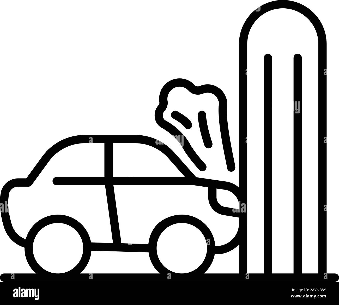 Icona incidente auto a muro, stile di contorno Illustrazione Vettoriale