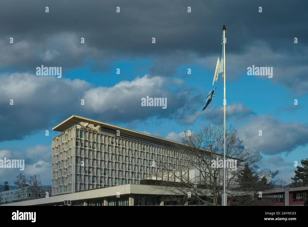 Ginevra / Svizzera - 12 febbraio 2020 : la sede dell'Organizzazione Mondiale della Sanità (OMS/OMS) si trova nella periferia di Ginevra Foto Stock
