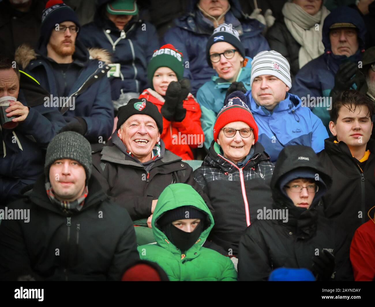 15.2.2020 Leicester, Inghilterra. Rugby Union. Spettatore Allan Crowson durante la partita della Gallagher Premiership round 9 disputata tra Leicester Tigers e Wasps rfc al Welford Road Stadium di Leicester. © Phil Hutchinson/Alamy Live News Foto Stock