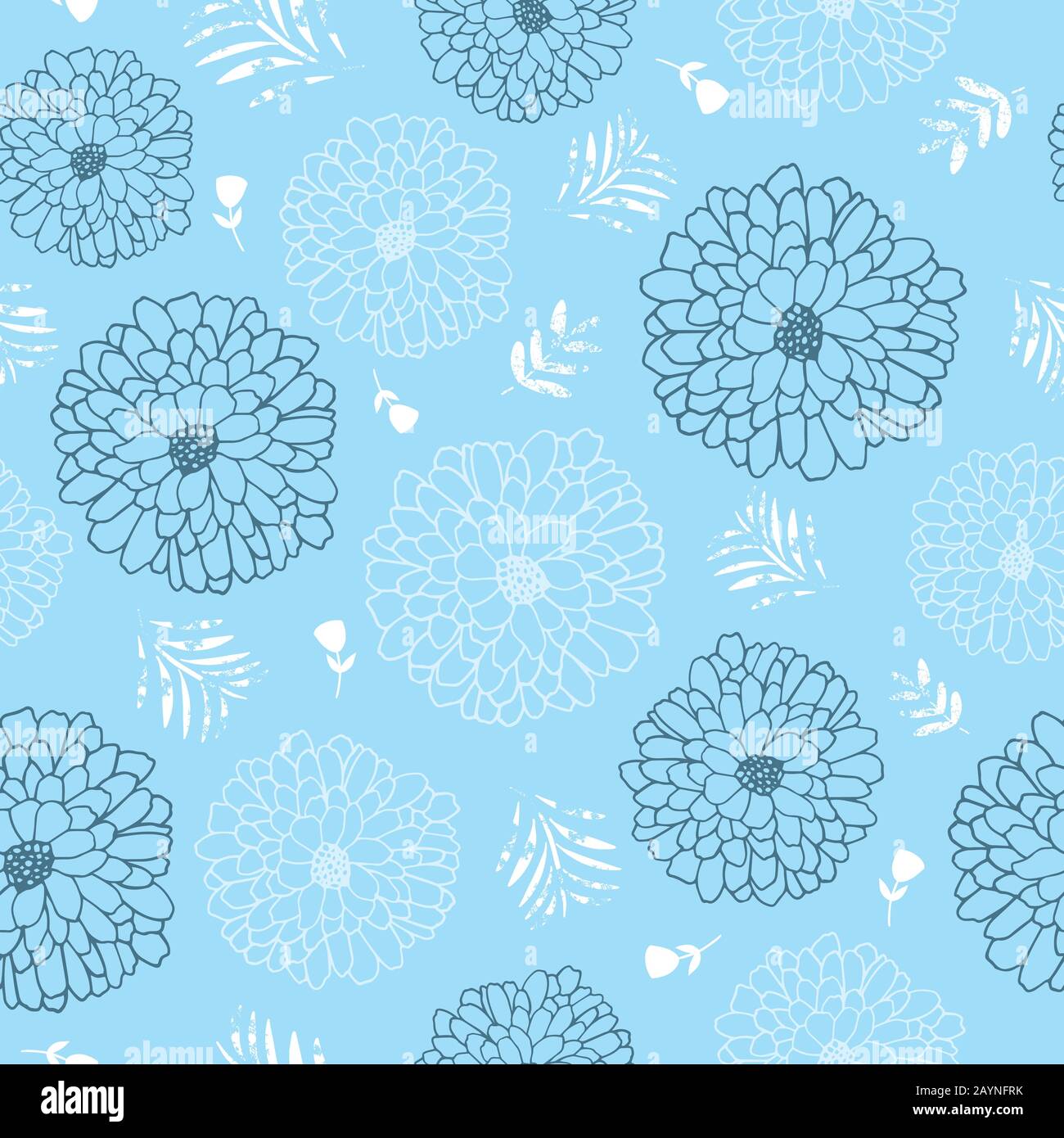 Fiori blu e bianchi motivo ripetuto senza cuciture. Perfetto per sfondi, carta da parati, design tessile e arredamento casalingo. Illustrazione del vettore. Illustrazione Vettoriale
