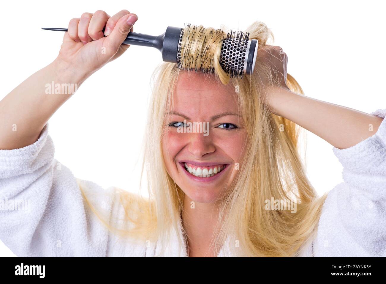 Frau mit Haarbürste Foto Stock