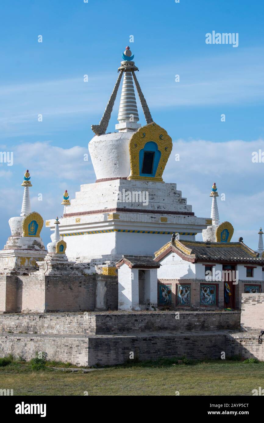 La Stupa d'oro al monastero di Erdene Zuu a Kharakhorum (Karakorum), Mongolia. Foto Stock