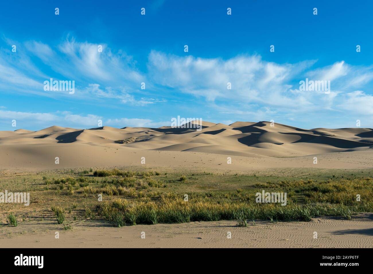 Vista delle dune di sabbia di Hongoryn Els nel deserto di Gobi, il Gobi Gurvansaikhan National Park, nella Mongolia meridionale. Foto Stock