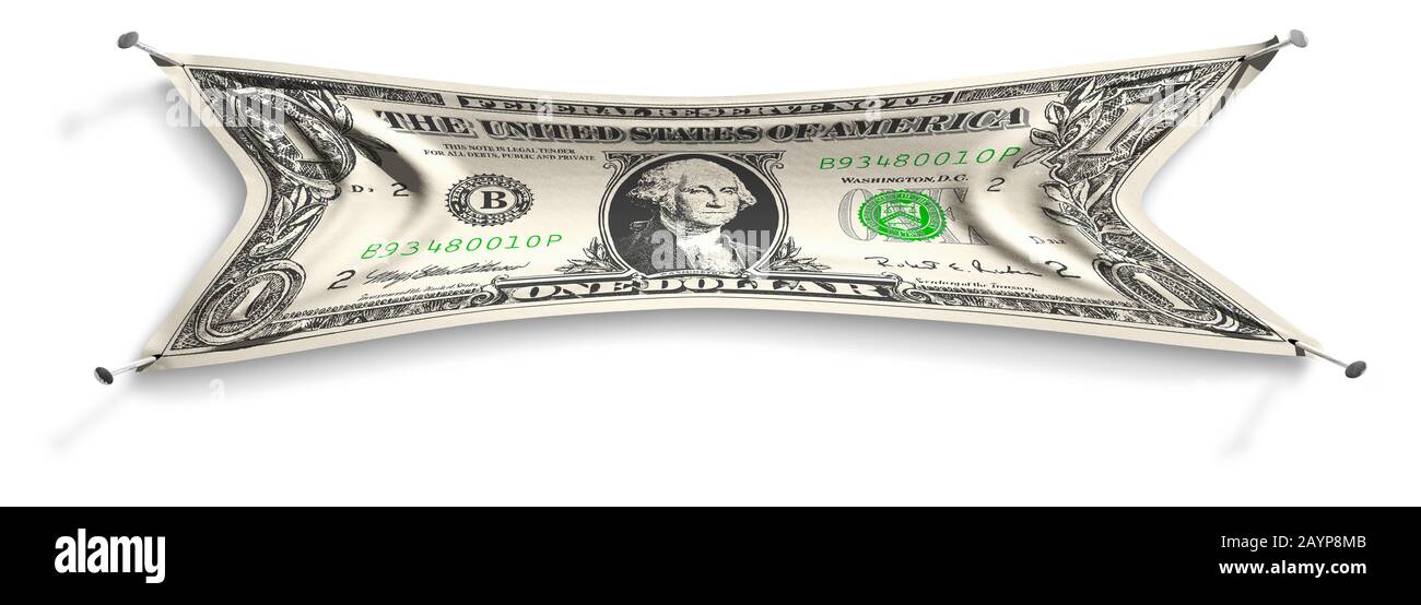 Dollaro allungato. Fare soldi andare oltre. Debito, denaro stretching, ottenere valore per i soldi. Finanze personali. Foto Stock
