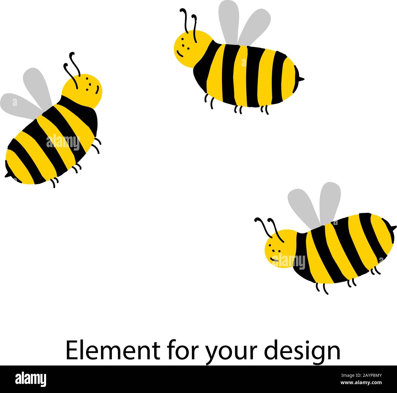 Cute ape caratteri su uno sfondo bianco. Insetti striati. Ali. Giallo e nero. Illustrazione vettoriale isolata su sfondo bianco. Elemento per Illustrazione Vettoriale