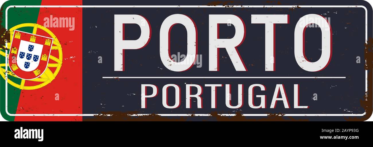 Cartello stradale in metallo arrugginito con il nome della città di Porto dal Portogallo Illustrazione Vettoriale