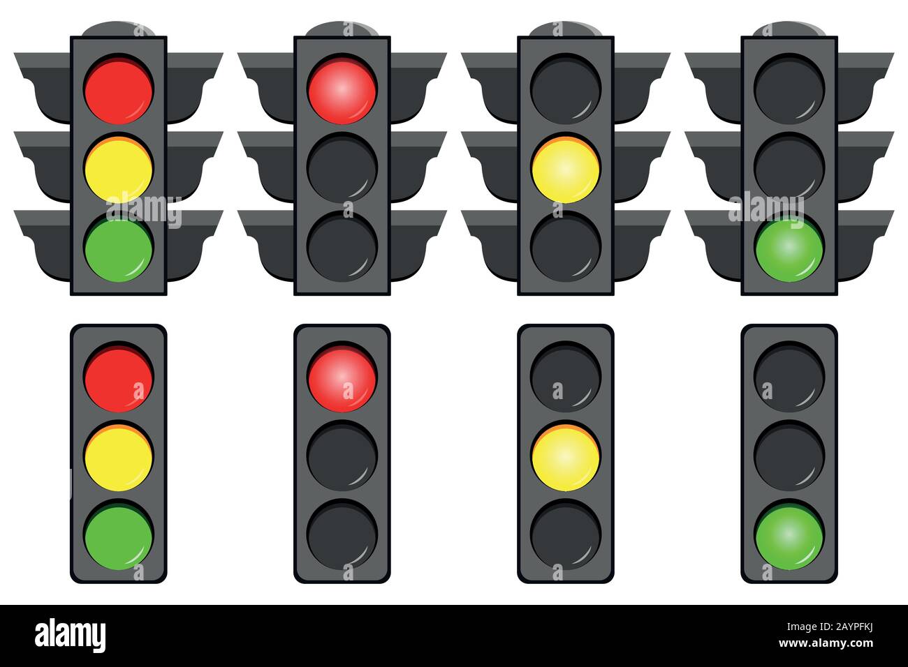Le icone dell'interfaccia del semaforo sono isolate su sfondo bianco. Illustrazione Vettoriale