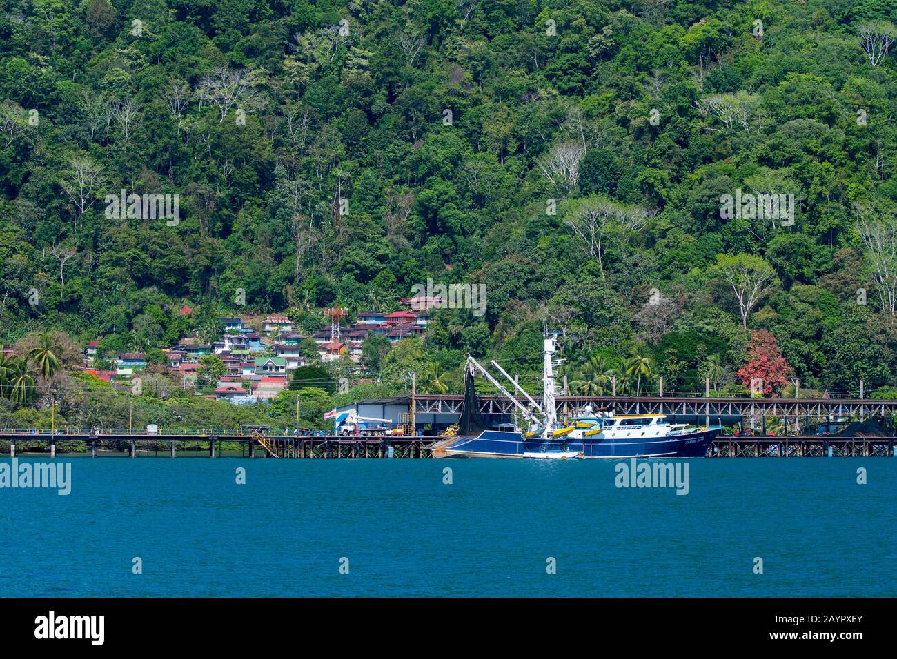 Vista di Golfito nel Golfo Dulce in Costa Rica. Foto Stock