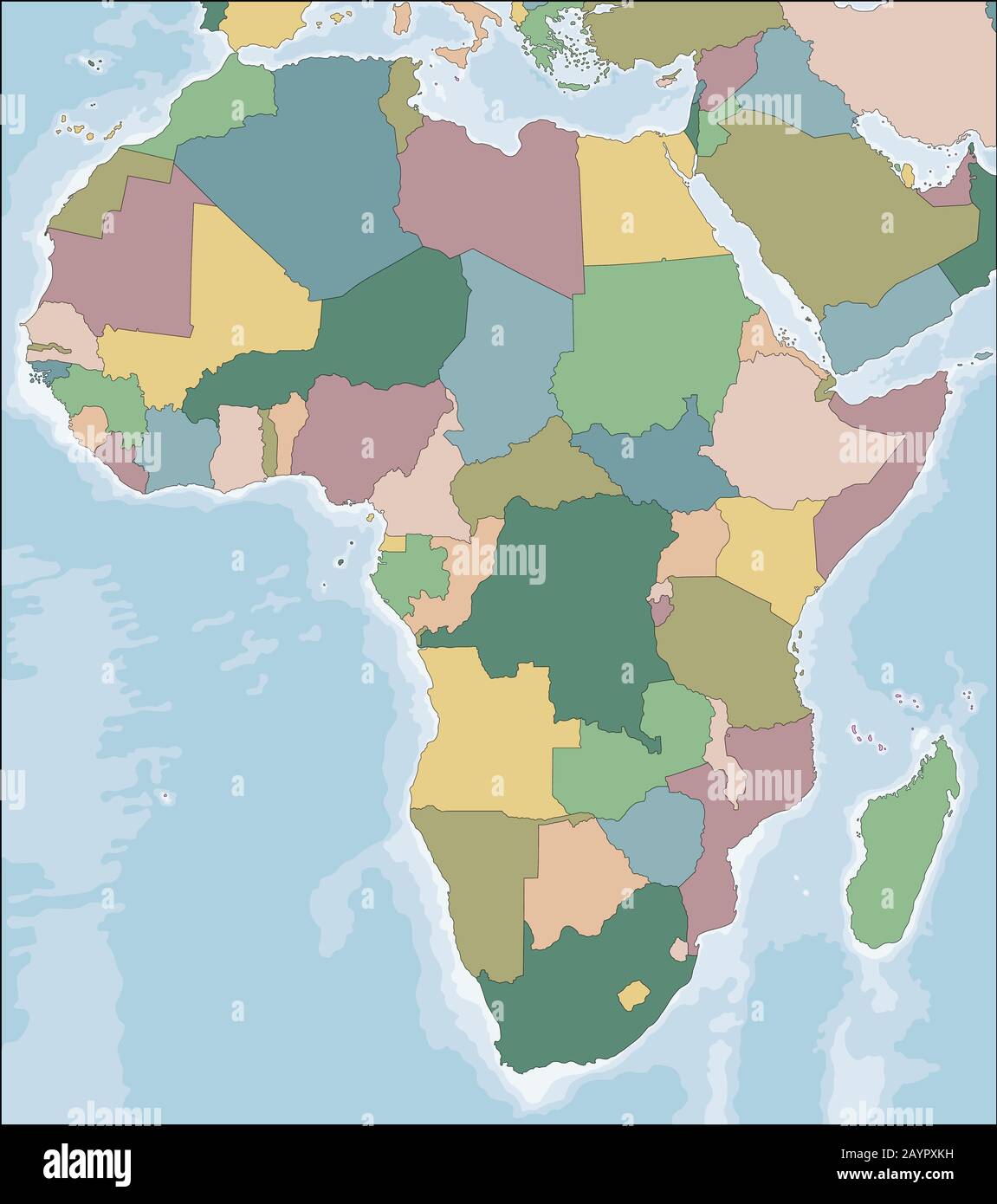 Mappa del continente africano con i paesi Illustrazione Vettoriale