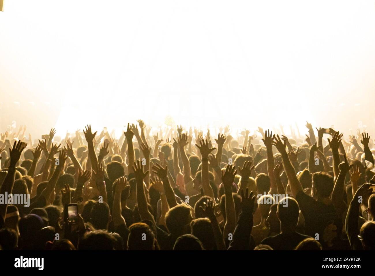 La gente nasconde la silhouette al concerto dalla luce posteriore Foto Stock