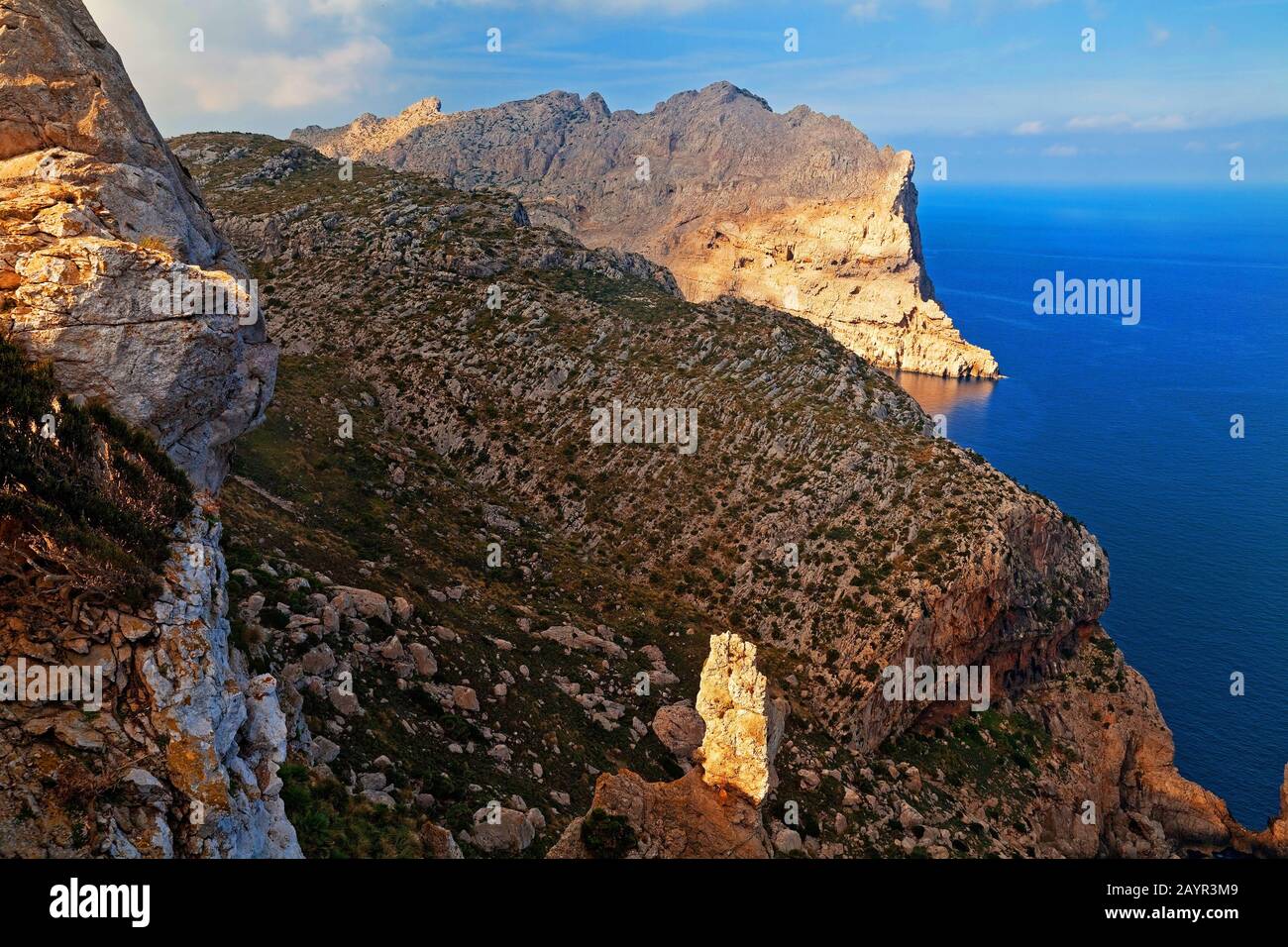Peninsula Cap Formentor, Vista Da Mirador Es Colomer, Spagna, Isole Baleari, Maiorca Foto Stock