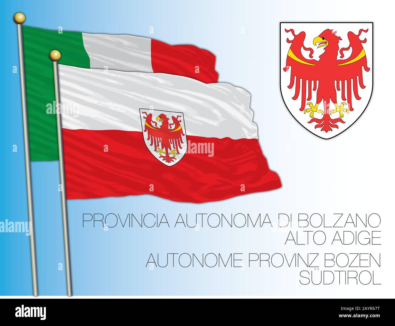 Bandiera ufficiale e stemma della Provincia Autonoma di Bolzano, Italia, illustrazione vettoriale Illustrazione Vettoriale
