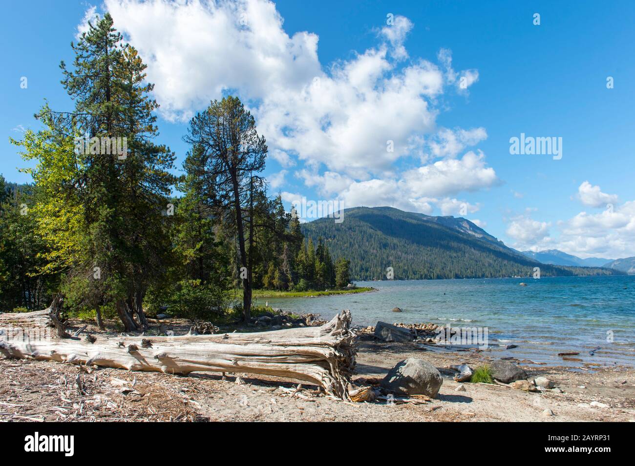 Vista del lago Wenatchee dal Lake Wenatchee state Park, nello stato orientale di Washington, Stati Uniti. Foto Stock