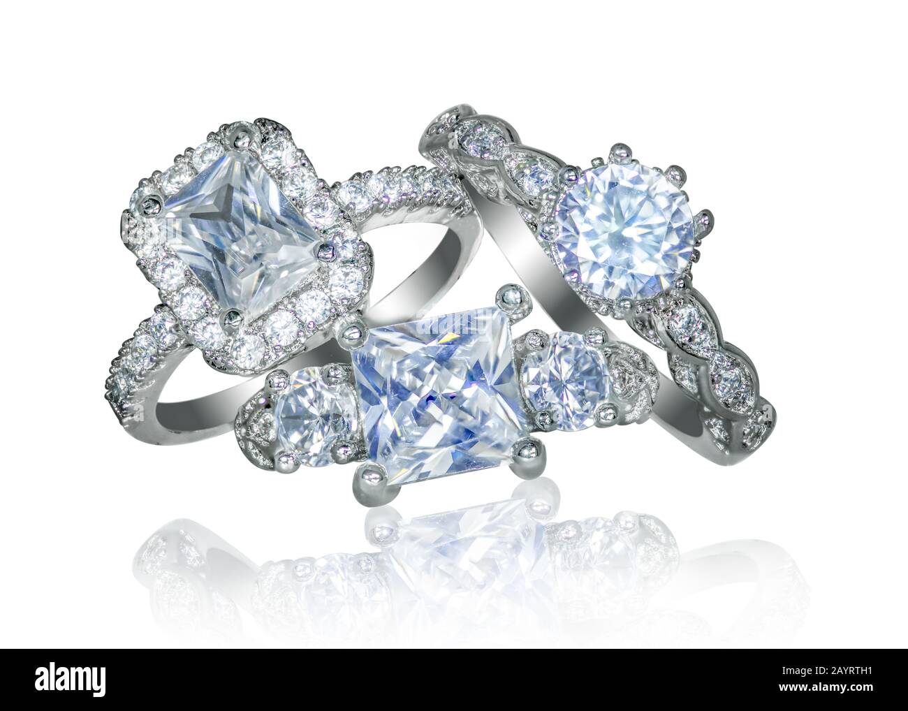 Gruppo di anelli di fidanzamento Diamond matrimonio Foto Stock