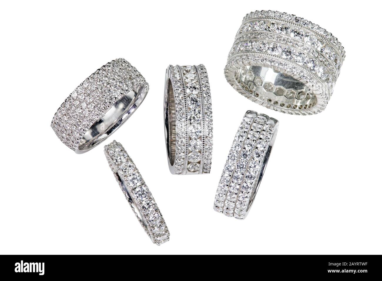 Gruppo di anelli di fidanzamento Diamond matrimonio Foto Stock