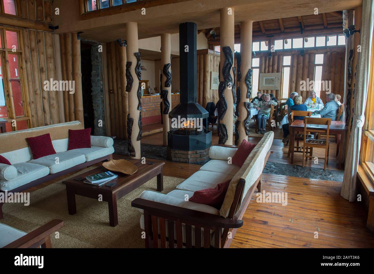 Interno del Chelinda Lodge sull'Altopiano di Nyika, Parco Nazionale di Nyika in Malawi. Foto Stock