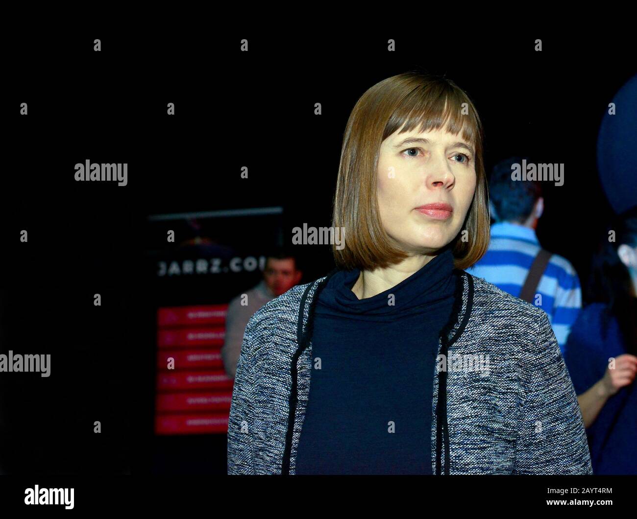 Tallinn, ESTONIA - 1° APRILE 2017: Il presidente estone KERSTI KALJULAID alla conferenza. Foto Stock