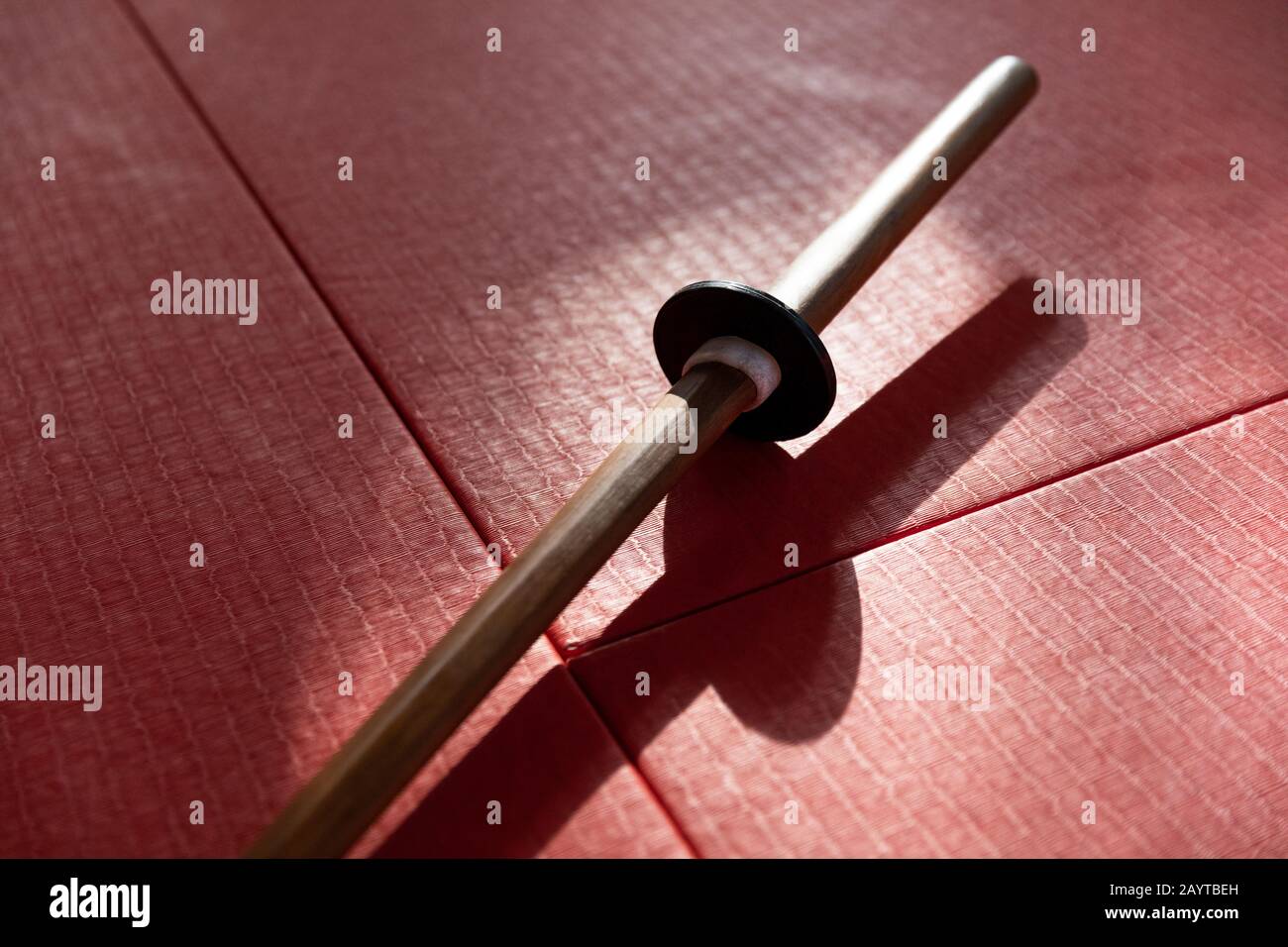 bastone di legno su un tappeto di judo Foto Stock