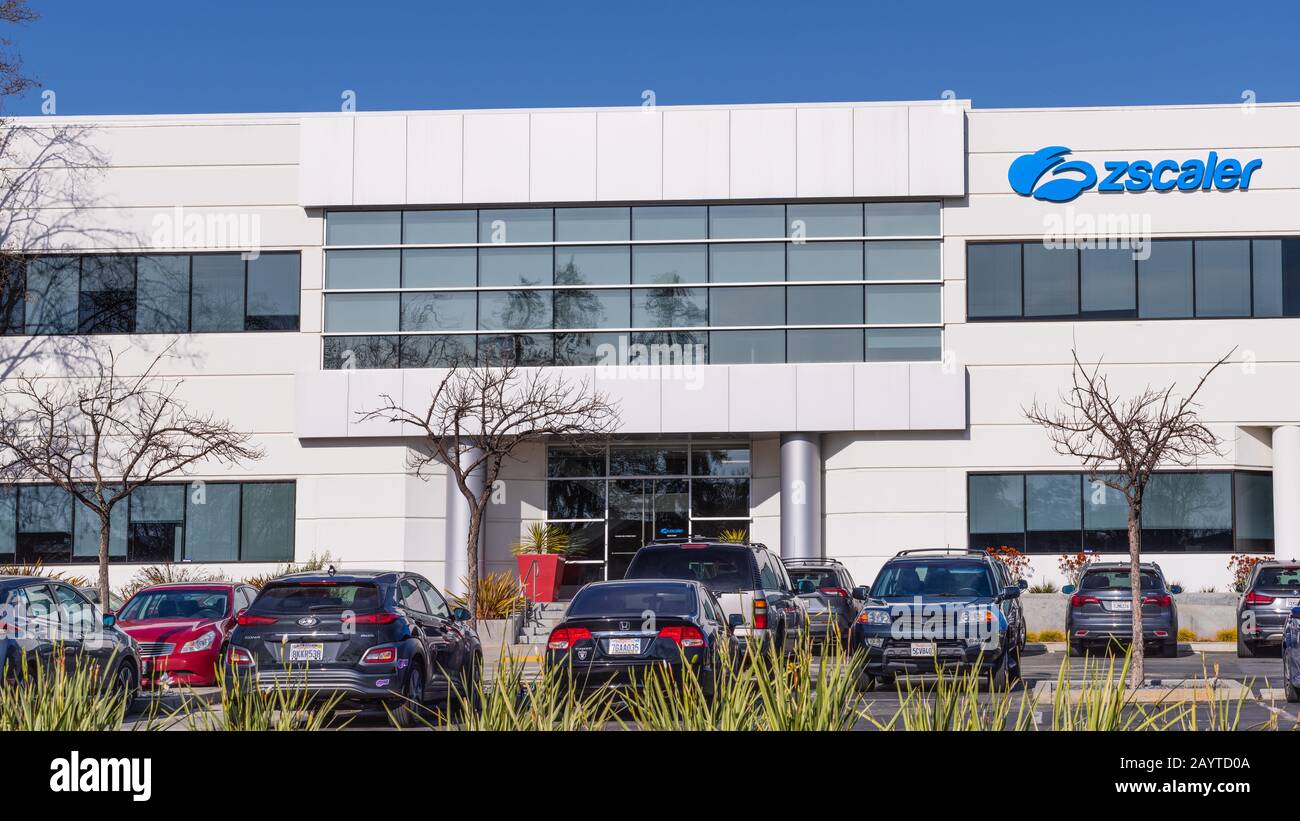 14 febbraio 2020 San Jose / CA / USA - sede di Zscaler a Silicon Valley; Zscaler Inc è una società globale di sicurezza delle informazioni basata su cloud Foto Stock