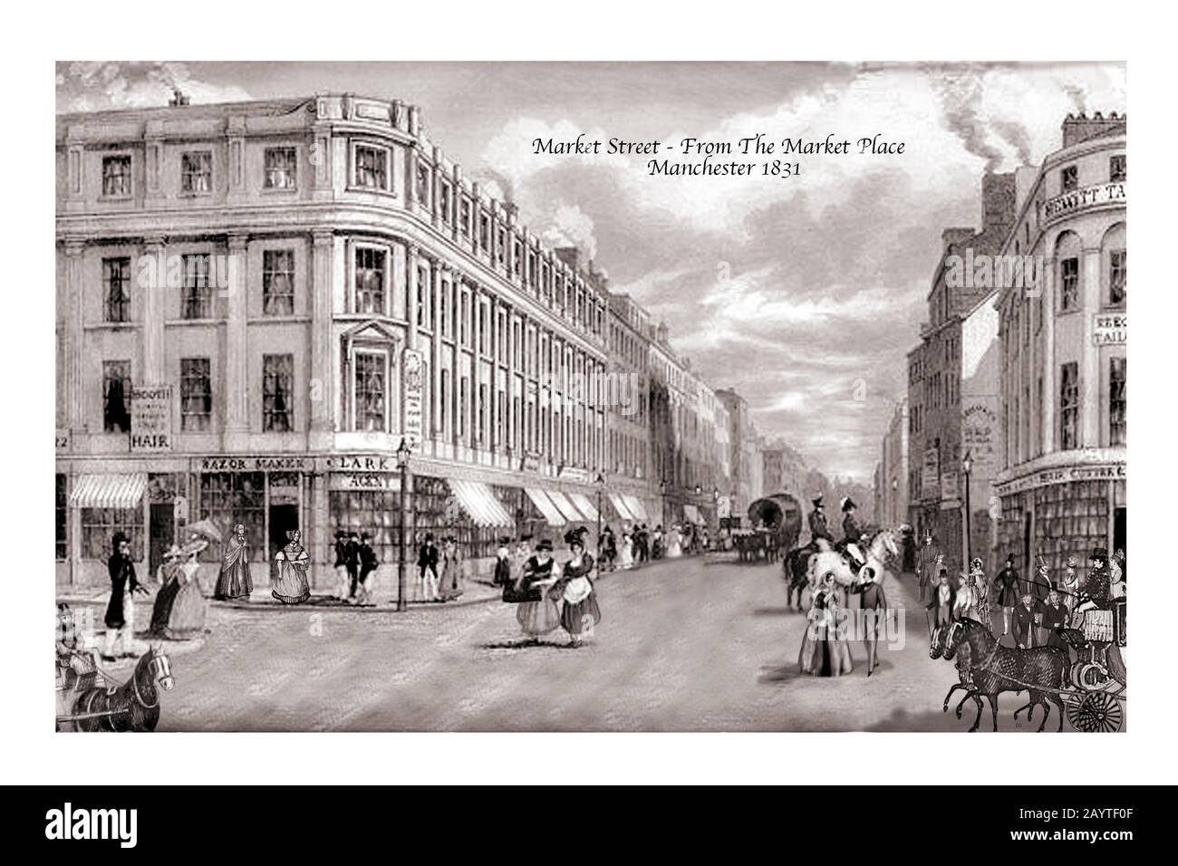 Manchester Market Street da Market Place Original Design basato su un 19th secolo Engraving Foto Stock