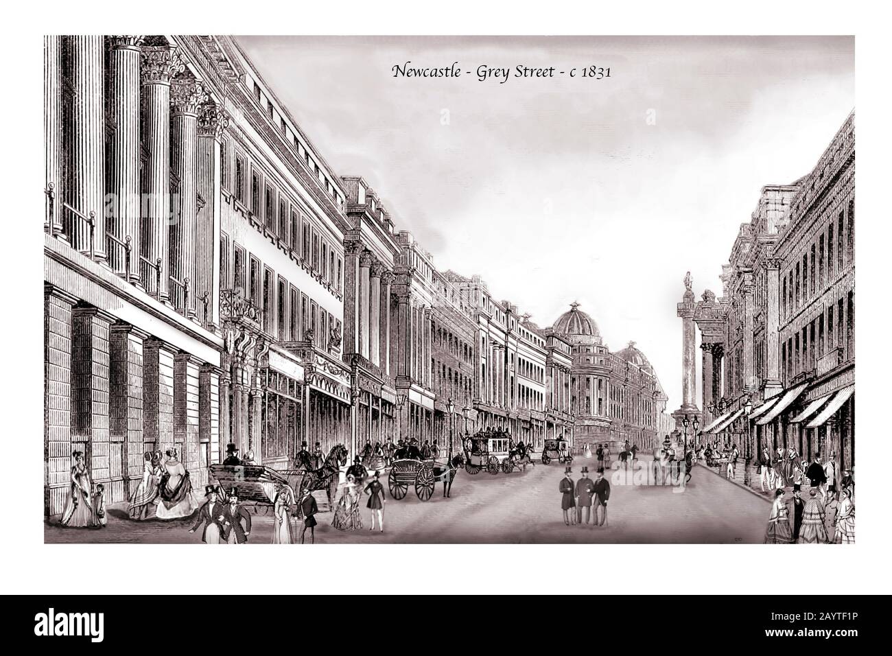 Newcastle Grey Street Original Design basato su un incisione del 19th secolo Foto Stock