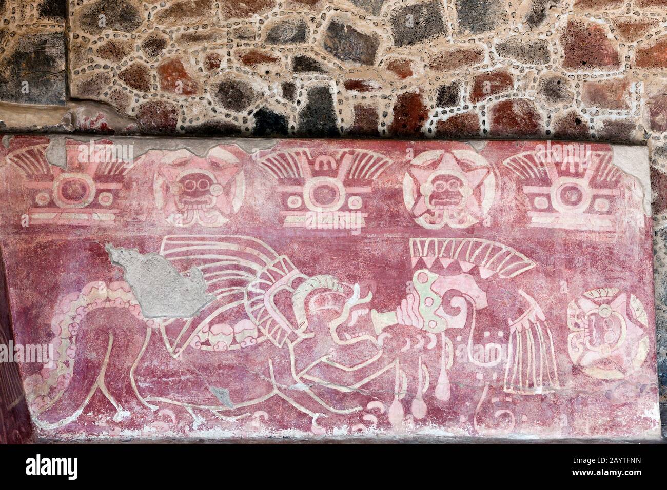 Pittura murale nel Palazzo dei Jaguar, Teotihuacan, sobborgo di Città del Messico, Messico, America Centrale Foto Stock