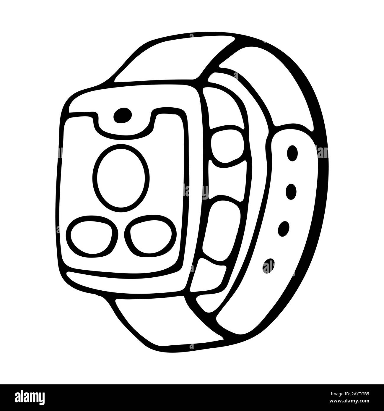 Fitness tracker Smart watch, cartone animato stile vettoriale doodle design. Dispositivo indossabile moderno ed elegante. Illustrazione a profilo isolato Illustrazione Vettoriale
