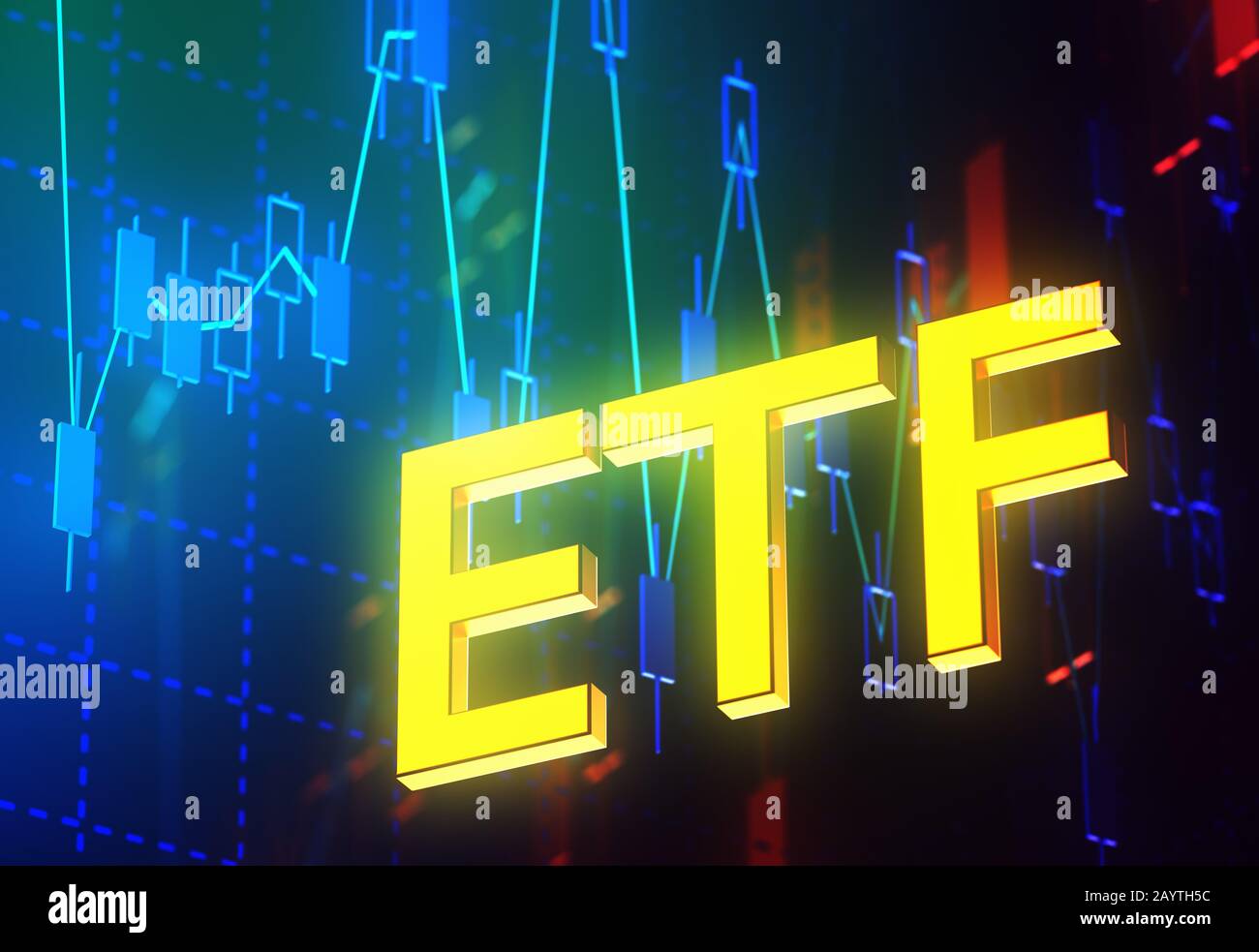 ETF - fondi negoziati in borsa - acronimo sulle tabelle di borsa precedenti - 3D illustrazione Foto Stock
