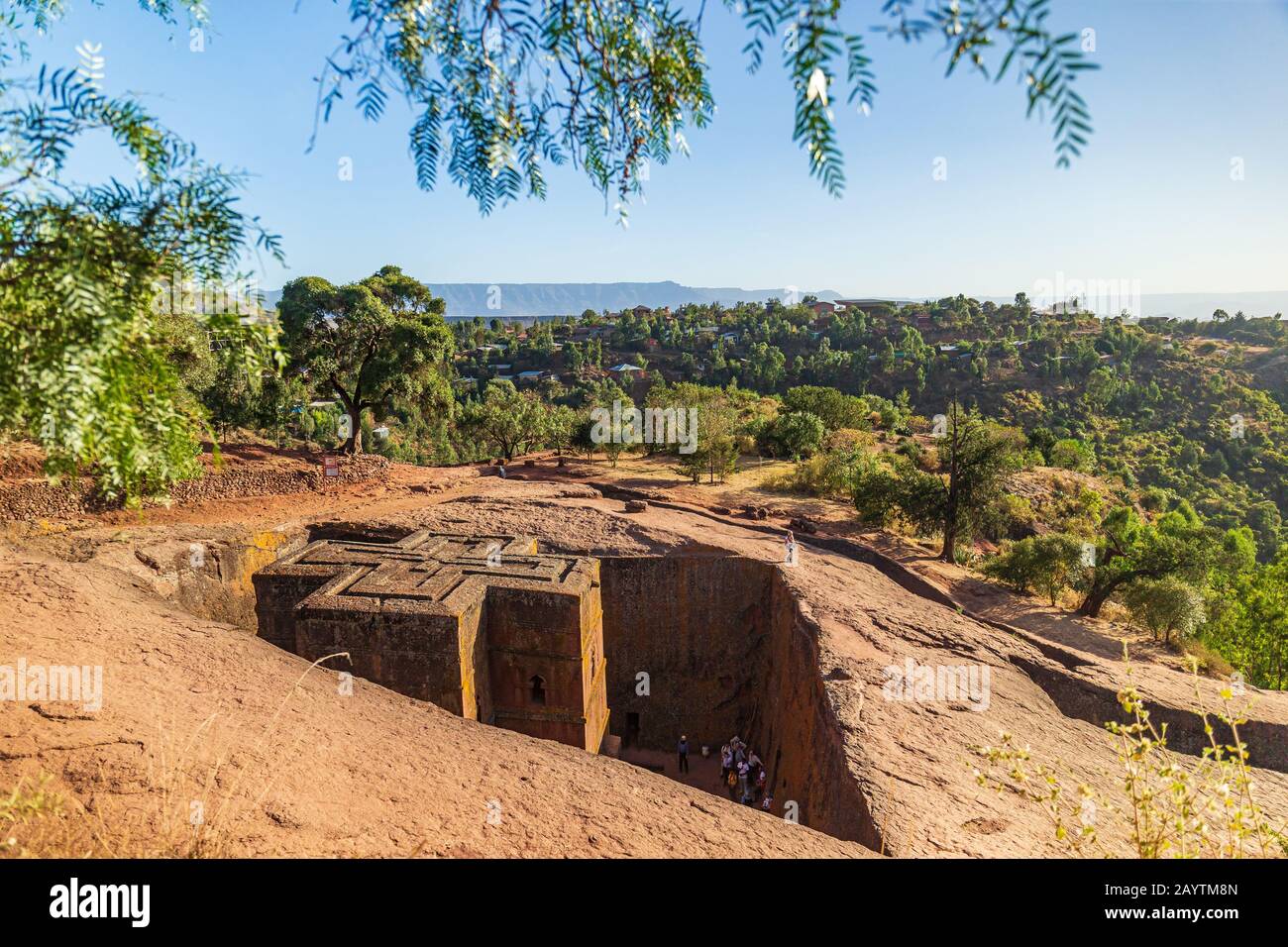 Famosa Chiesa Scavata Nella Roccia Di San Giorgio - Bete Giyorgis A Lalibela, In Etiopia Foto Stock