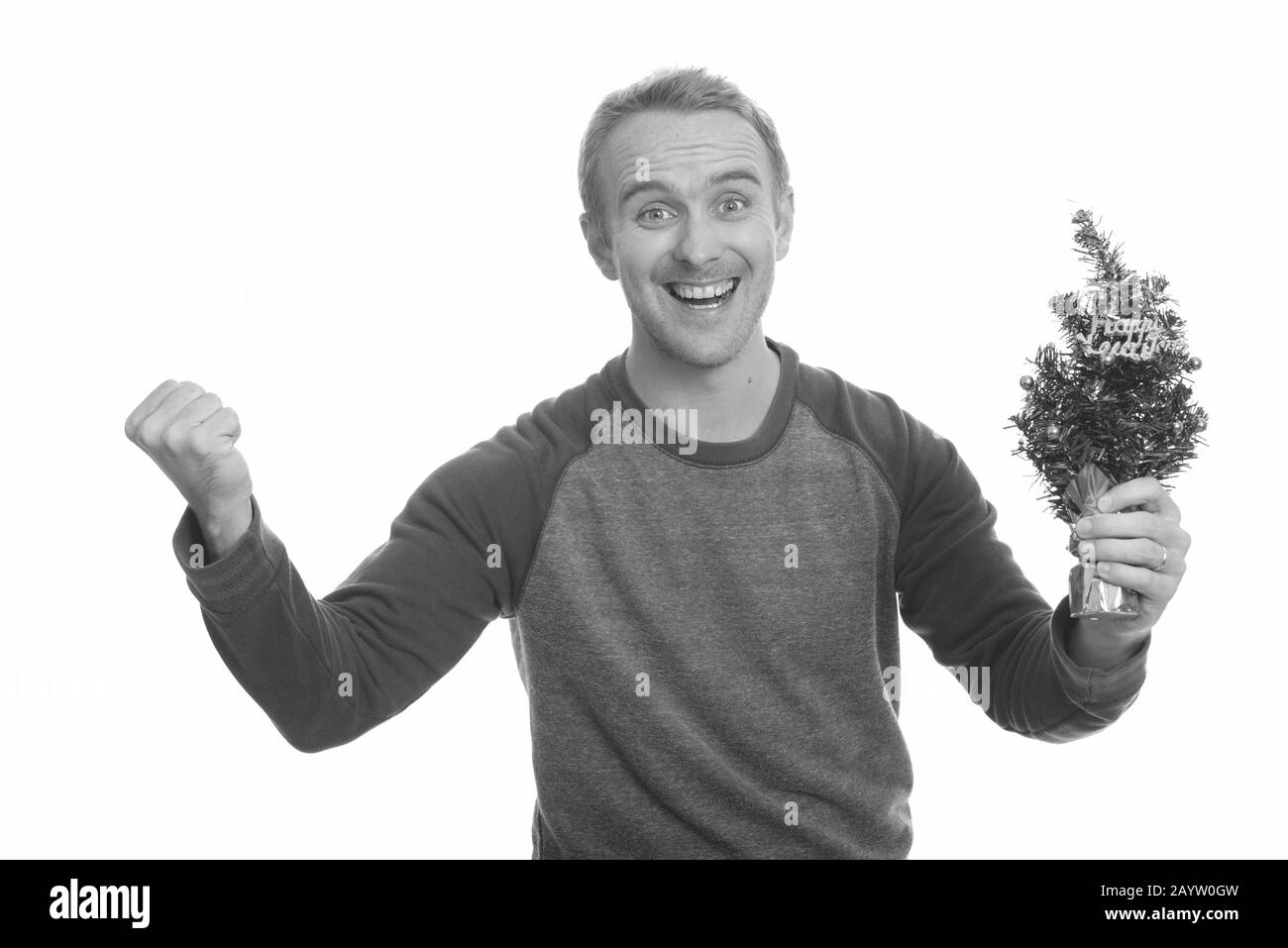 Ritratto di felice bell'uomo pronto per Natale Foto Stock