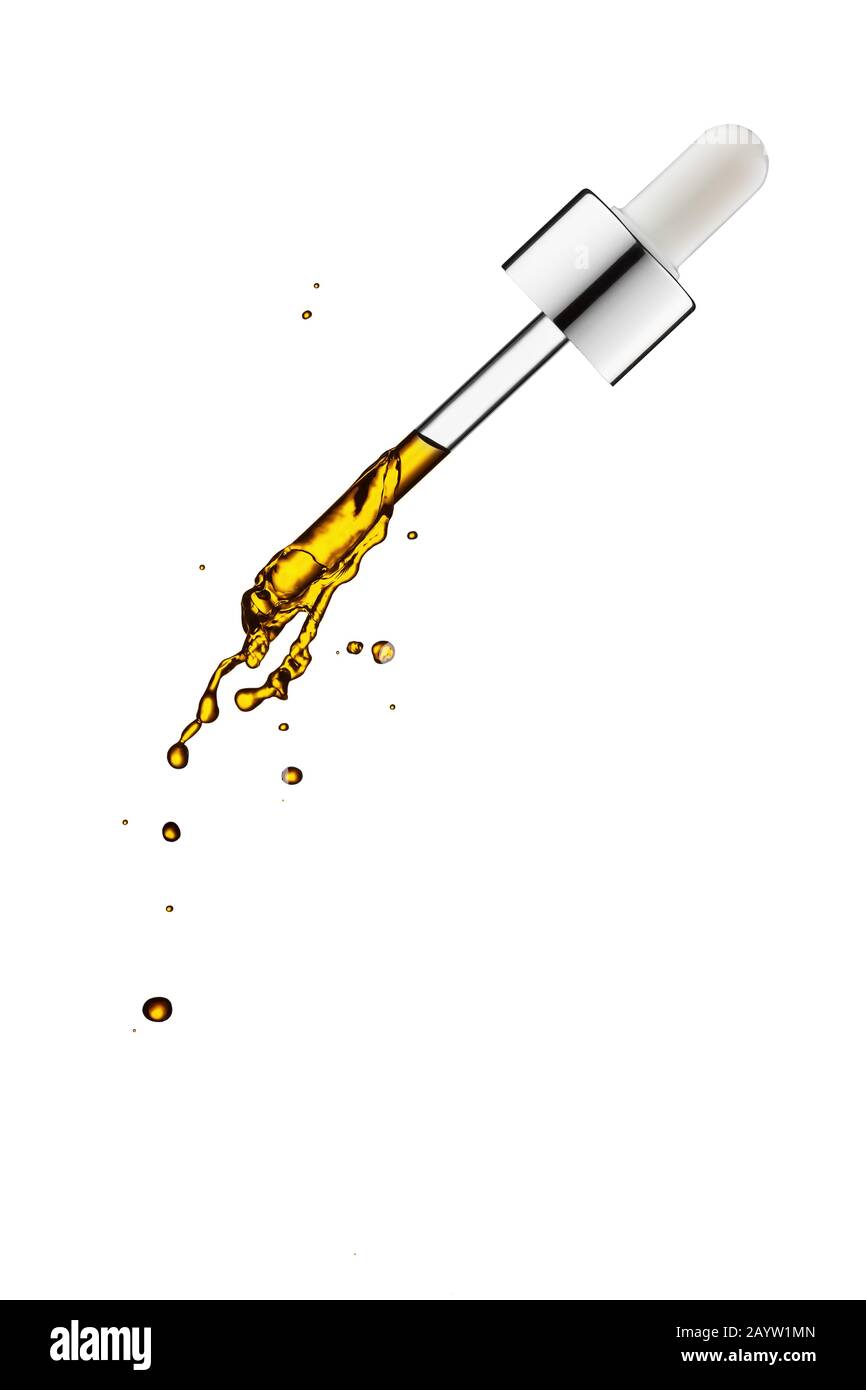 Pipetta di cosmetici di olio cosmetico close-up su uno sfondo bianco . Foto Stock