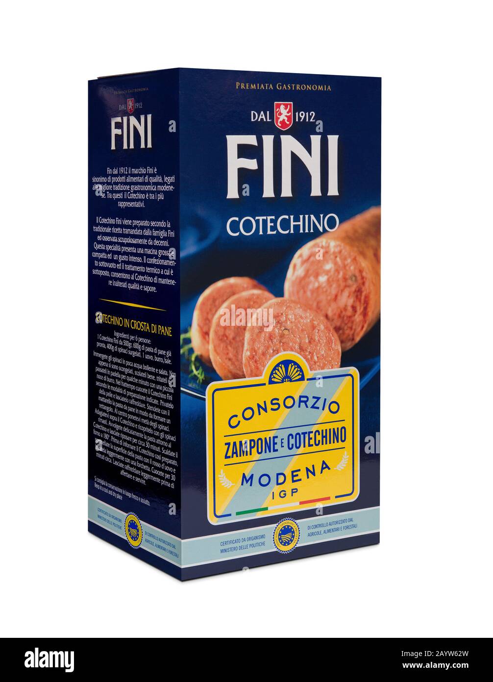 Italia, 13 febbraio 2020: Famoso pacco DI cotechino FINI, marchio italiano Foto Stock