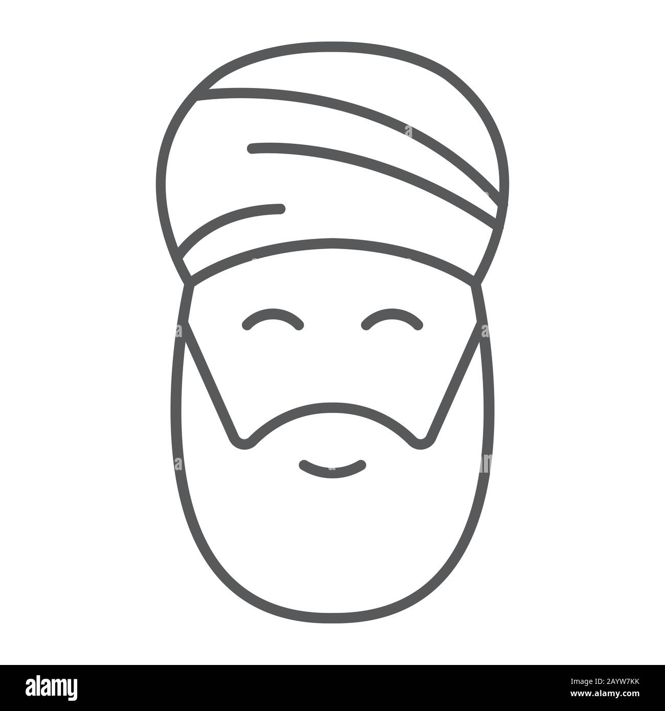 Uomo musulmano sottile linea icona, ramadan e islam, segno arabo, vettore grafico, un modello lineare su uno sfondo bianco, eps 10. Illustrazione Vettoriale