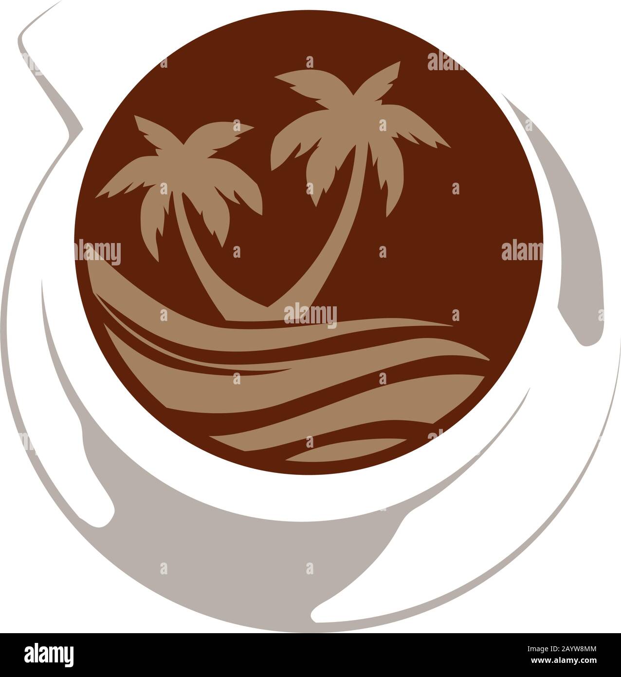palme e onde marine all'interno di una tazza di caffè Illustrazione Vettoriale