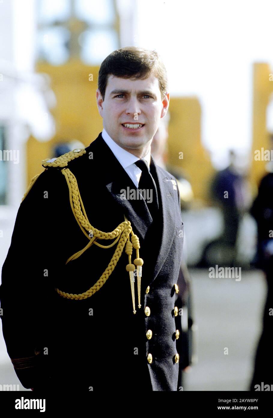 HRH Principe Andrew, Duca di York a bordo della USS Nimitz durante il suo tour reale di Los Angeles, America Marzo 1988 Foto Stock