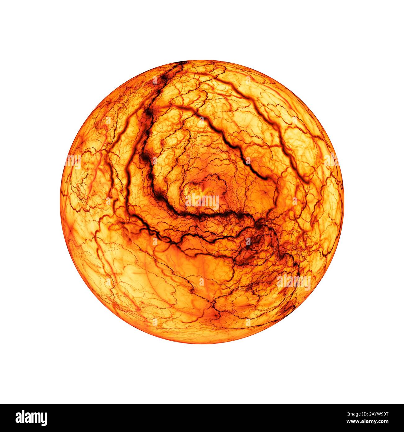 Fiery incandescente palla effetto fulmine, computer generato astratto frattale, isolato su bianco, 3D rendering Foto Stock Fiery incandescente palla effetto fulmine, computer generato astratto frattale, isolato su bianco, 3D rendering Foto Stock
