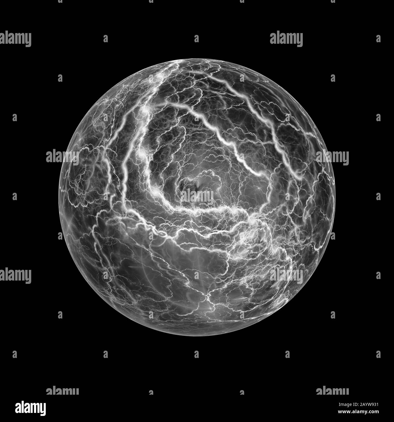 Incandescente palla effetto fulmine isolato bianco e nero, computer generato mappa astratta intensità, 3D rendering Foto Stock Incandescente palla effetto fulmine isolato bianco e nero, computer generato mappa astratta intensità, 3D rendering Foto Stock
