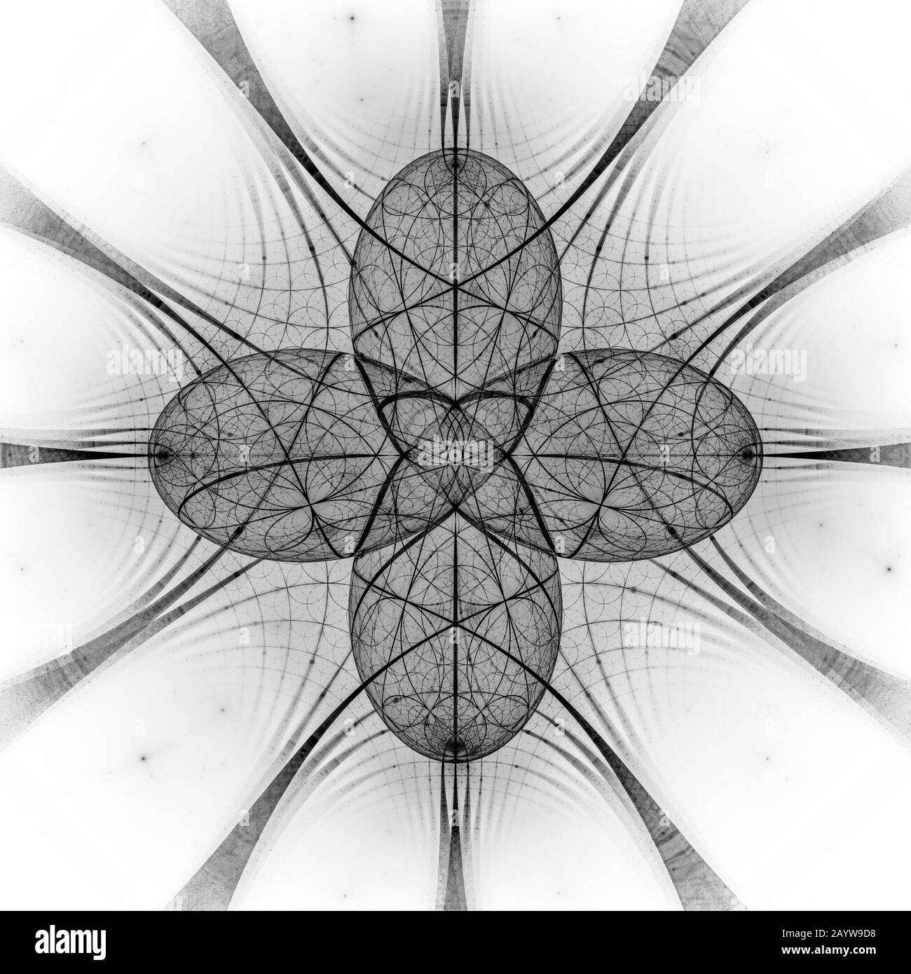 Effetto bianco e nero dell'armonia quantistica scura, frattale astratto generato dal computer, rendering 3D Foto Stock