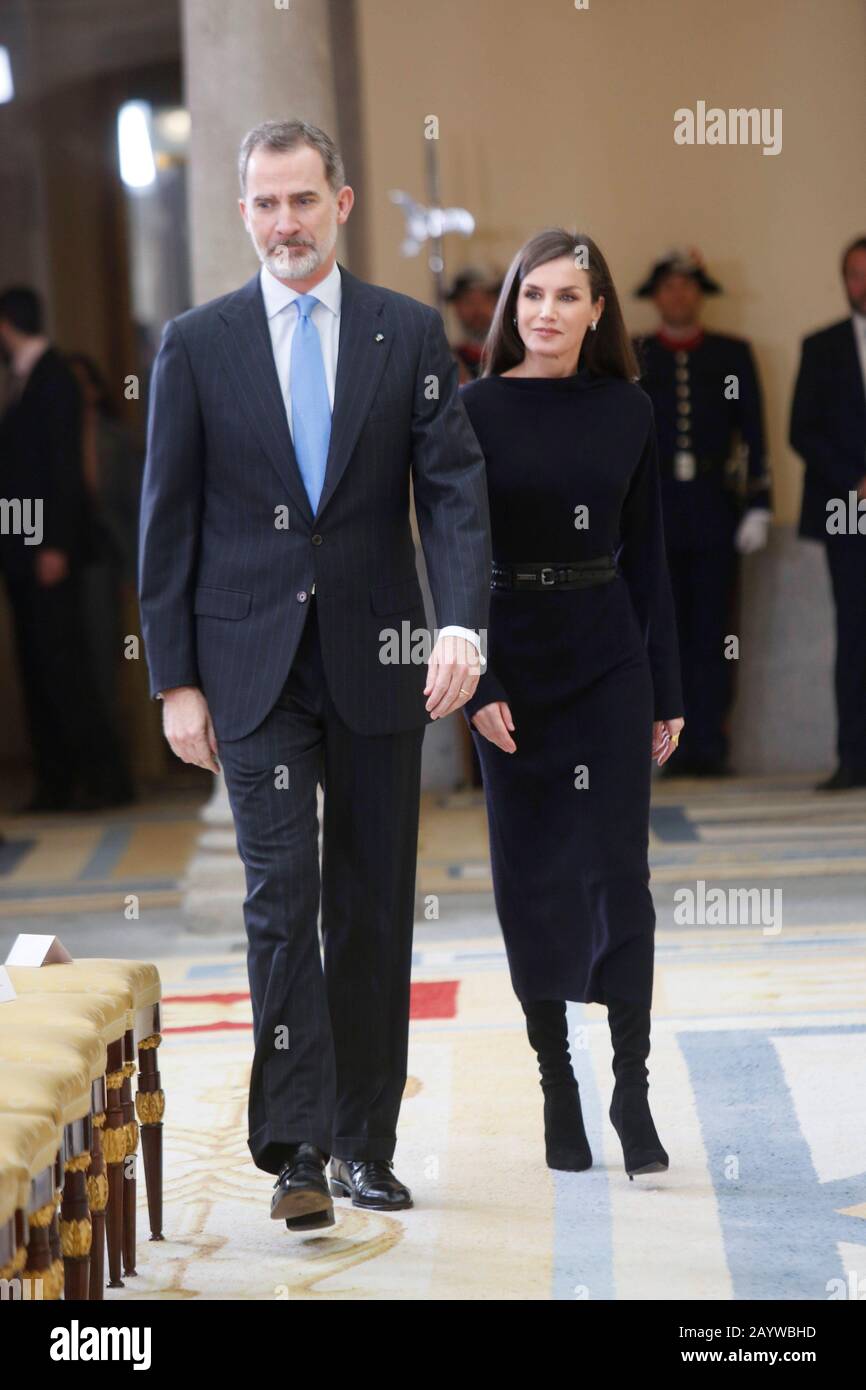 Madrid, Spagna. 17th Feb, 2020. Re spagnolo Felipe VI e regina Leticia Ortiz durante il Premio Internazionale di Ricerca a El Pardo lunedì 17 febbraio 2020 credito: Cordon PRESS/Alamy Live News Foto Stock