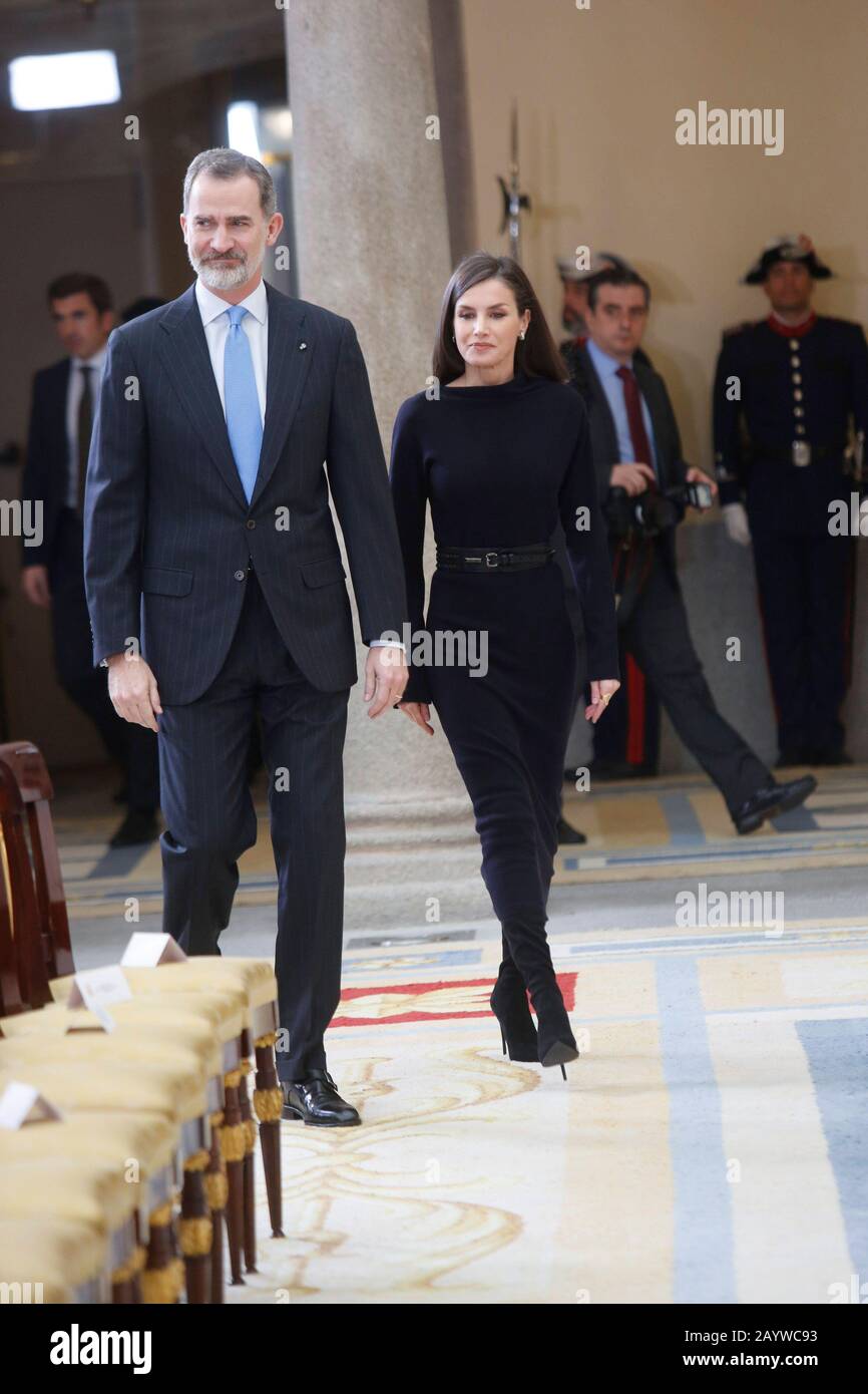 Madrid, Spagna. 17th Feb, 2020. Re spagnolo Felipe VI e regina Leticia Ortiz durante il Premio Internazionale di Ricerca a El Pardo lunedì 17 febbraio 2020 credito: Cordon PRESS/Alamy Live News Foto Stock