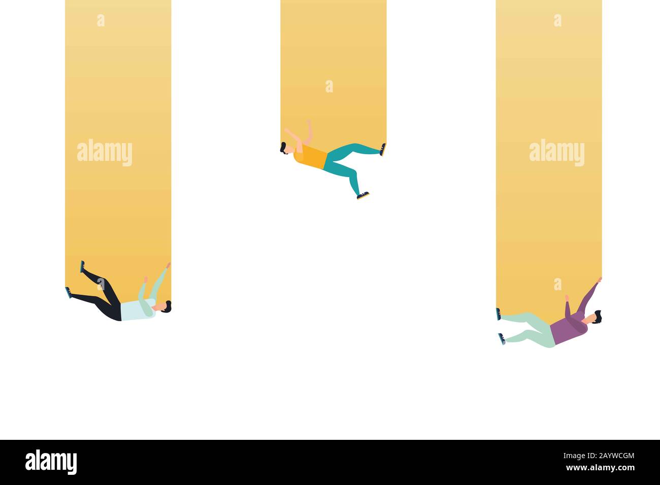 Crisi aziendale e recessione finanziaria concetto vettoriale con businessman cadere in un buco. Stile d'arte minimalista. Simbolo di fallimento, declino, bankru Foto Stock